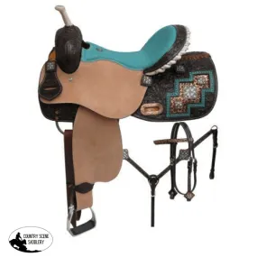 14", 15", 16" Double T Bejeweled metallic leopard print barrel style saddle set