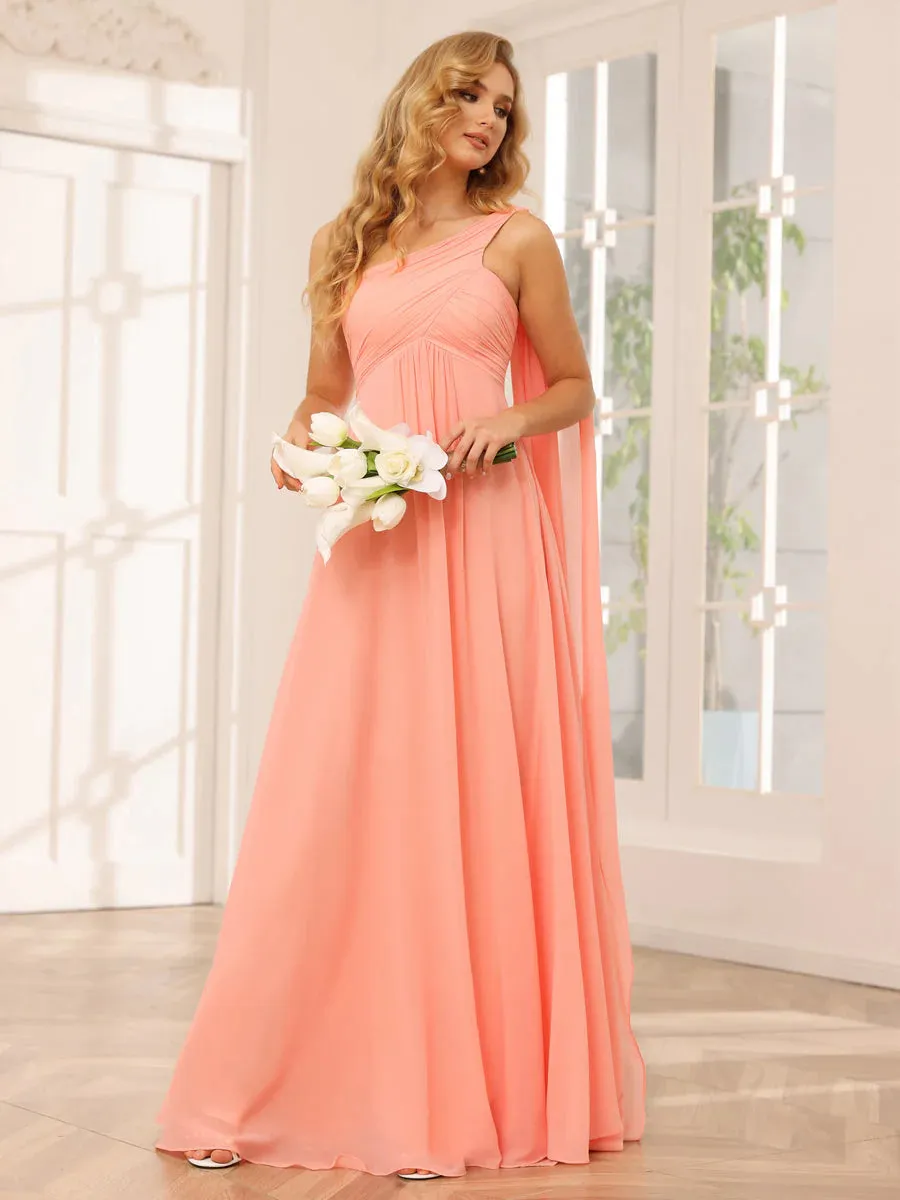 A-Line/Princess One-Shoulder Long Bridesmaid Dresses With Ruched