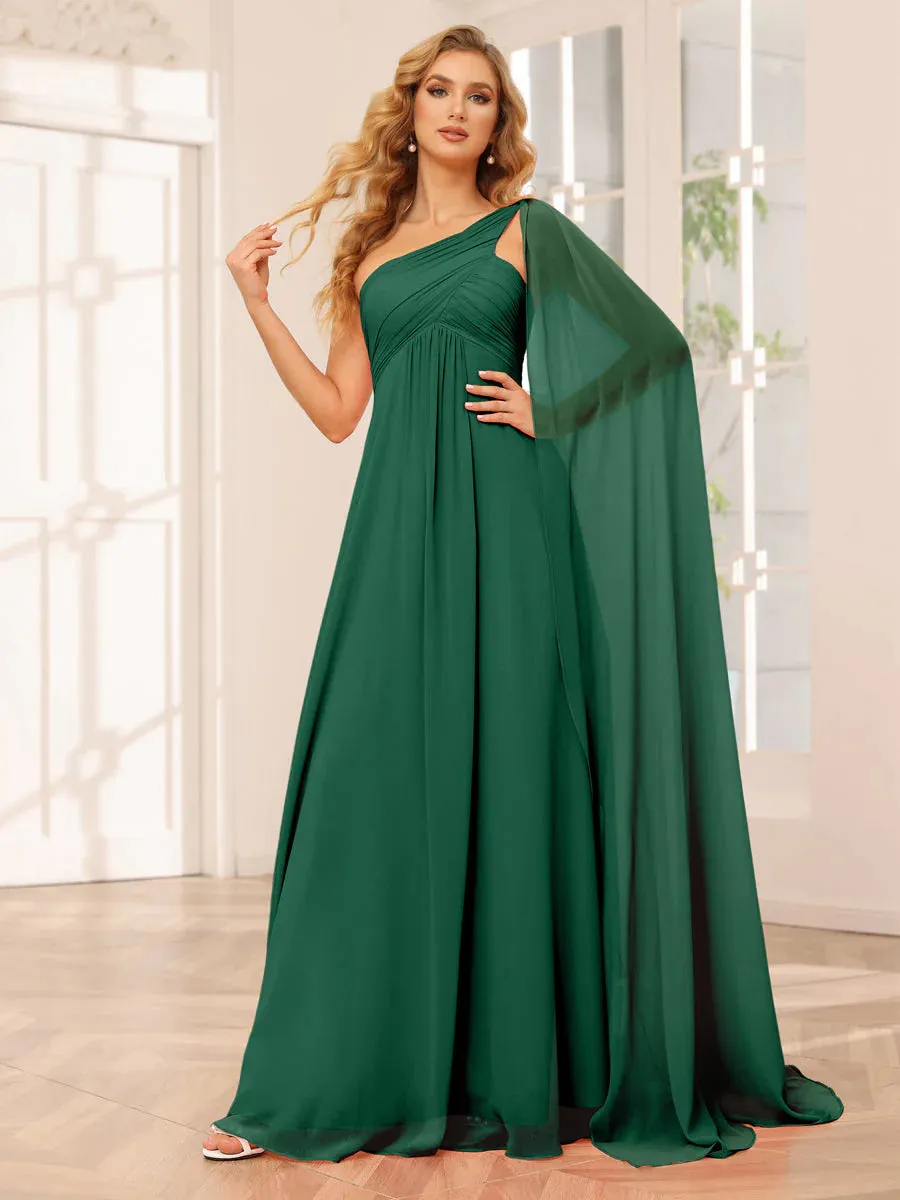 A-Line/Princess One-Shoulder Long Bridesmaid Dresses With Ruched