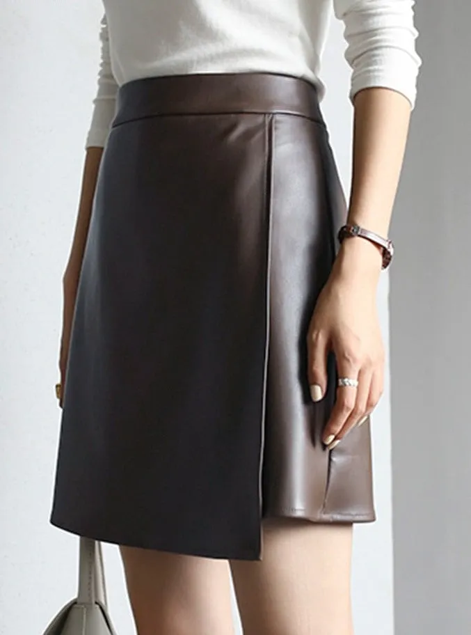 Autumn mini Faux Leather skirts for Women 2022 brown short leather skirt