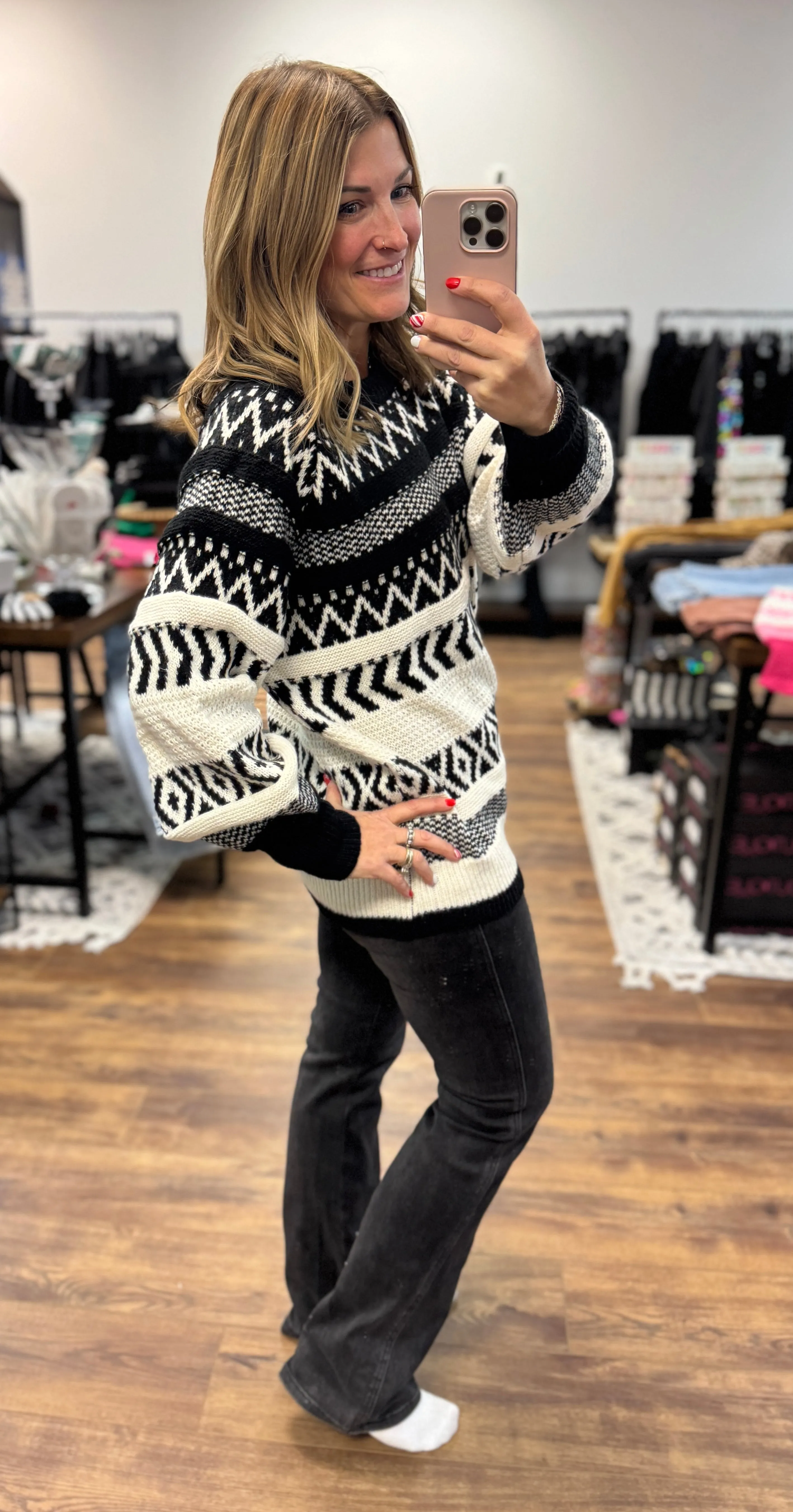 Aztec Patterned Sweater - Black