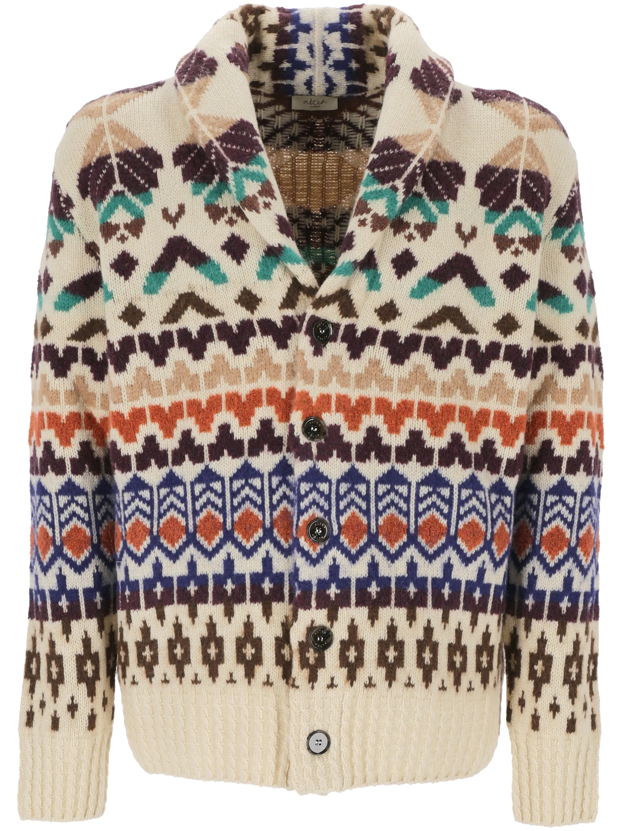 Beige Patterned Jacquard Shawl Sweater