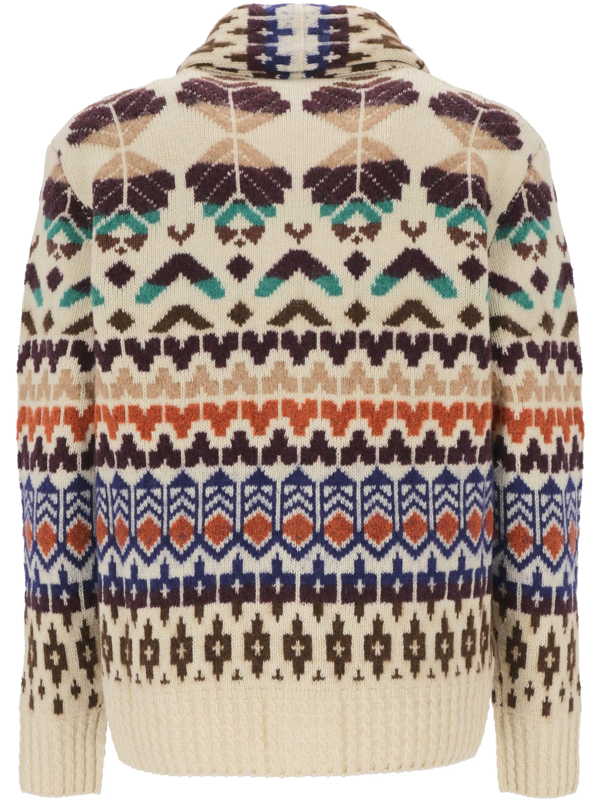 Beige Patterned Jacquard Shawl Sweater