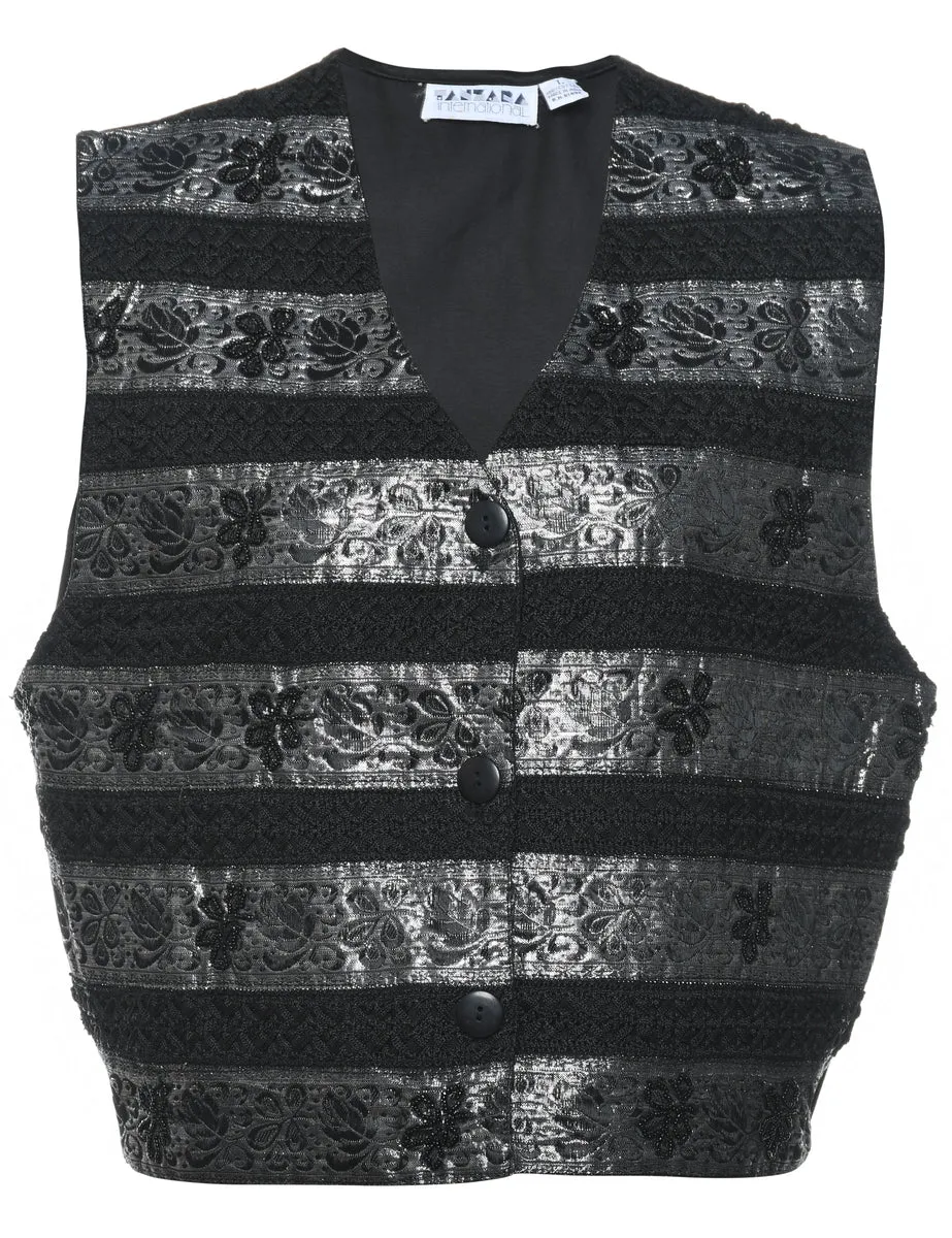 Black & Silver 1990s Metallic Waistcoat - L