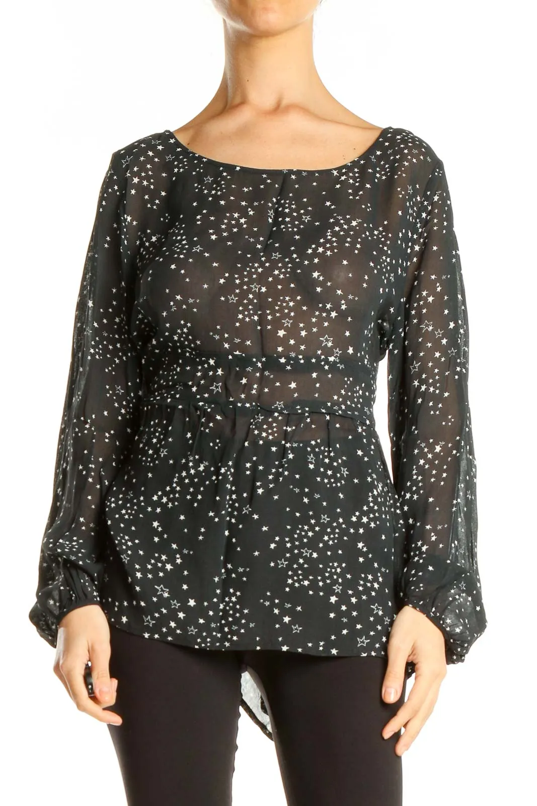 Black Star Print Mesh Brunch Top