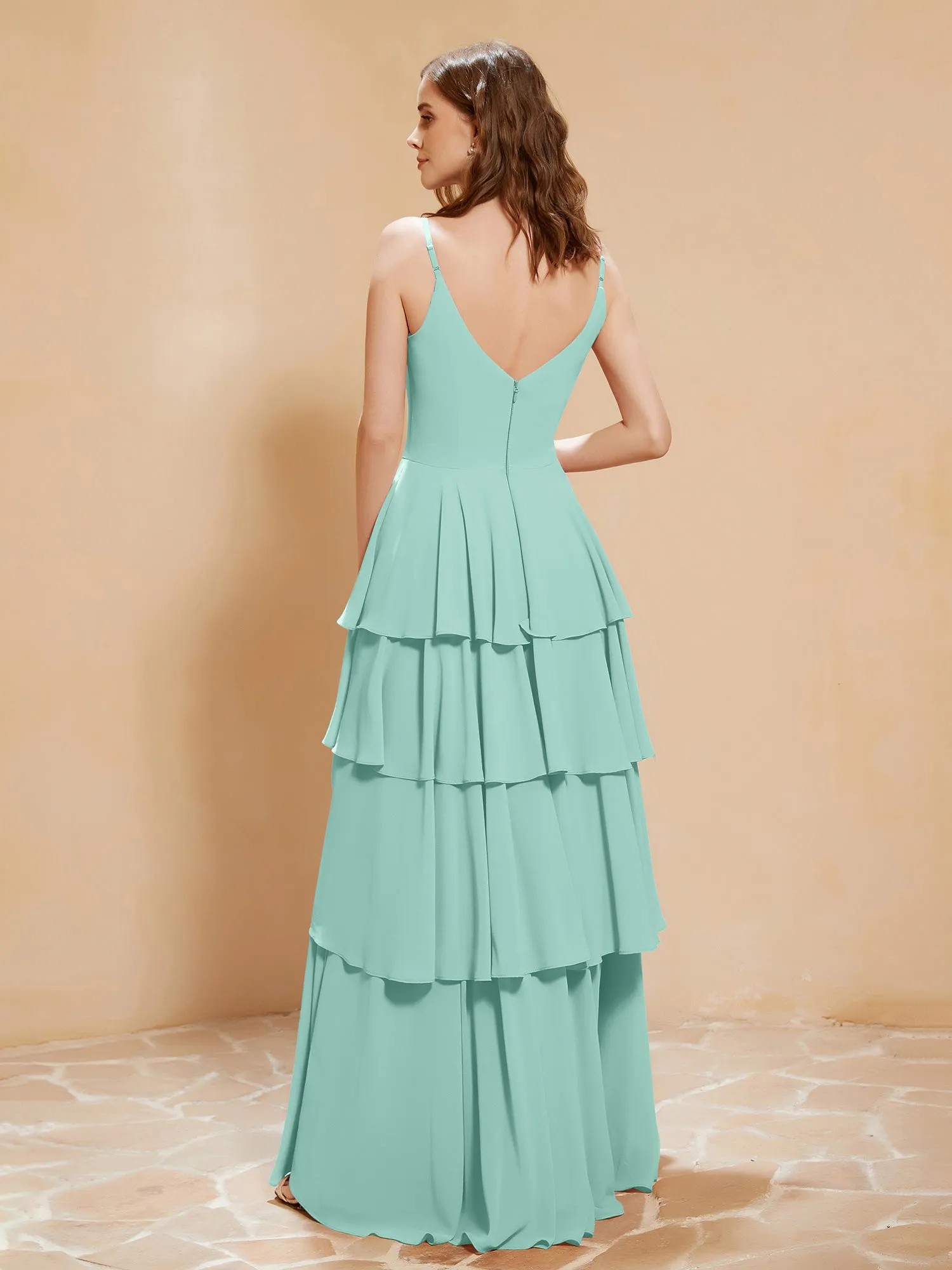 Boho V-neck Floor-length Dress Flowy Ruffles Turquoise Plus Size