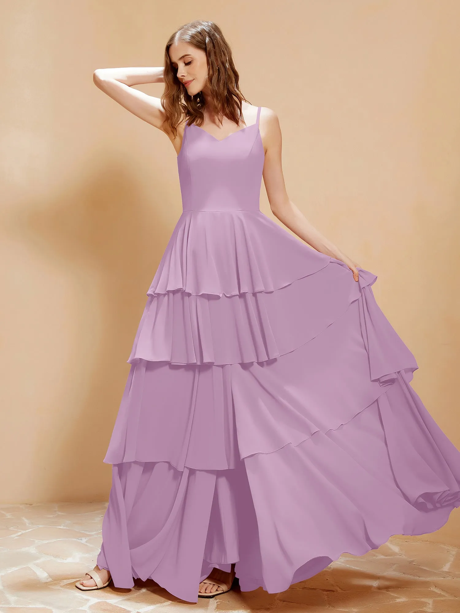 Boho V-neck Floor-length Dress Flowy Ruffles Wisteria Plus Size