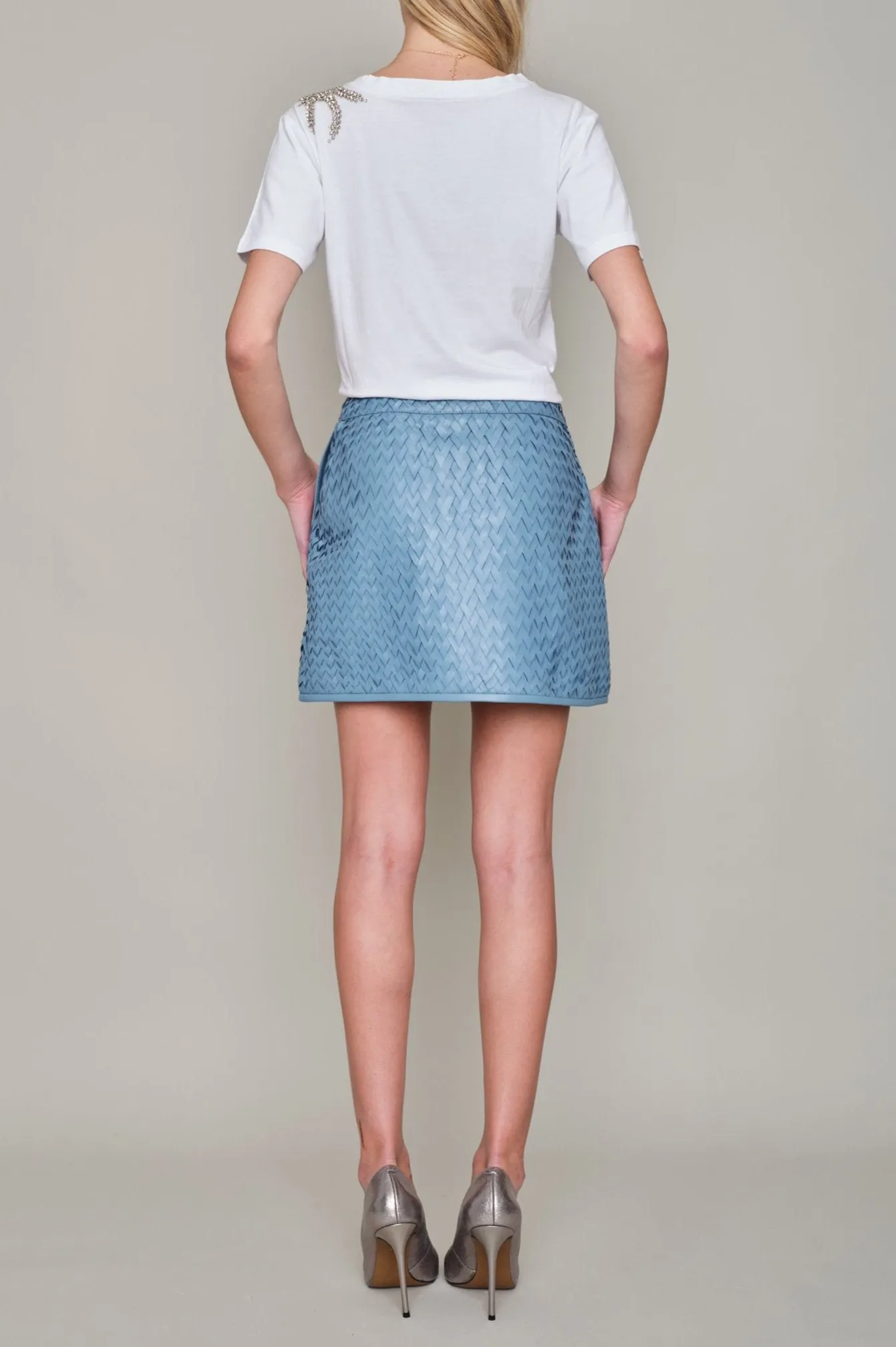 BROMPTON BY-PRODUCT LEATHER HAND INTERWOVEN MINI SKIRT