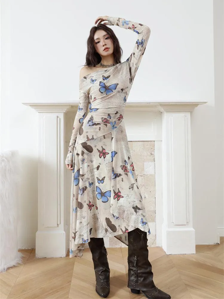 Butterfly One Shoulder Midi Dress