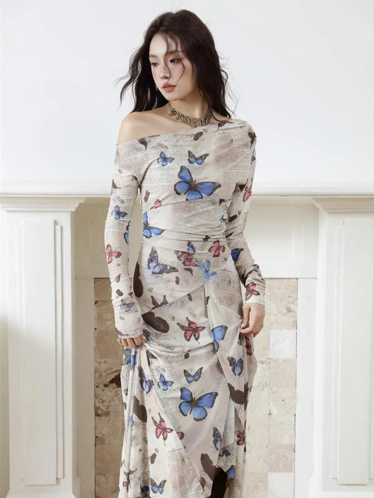 Butterfly One Shoulder Midi Dress