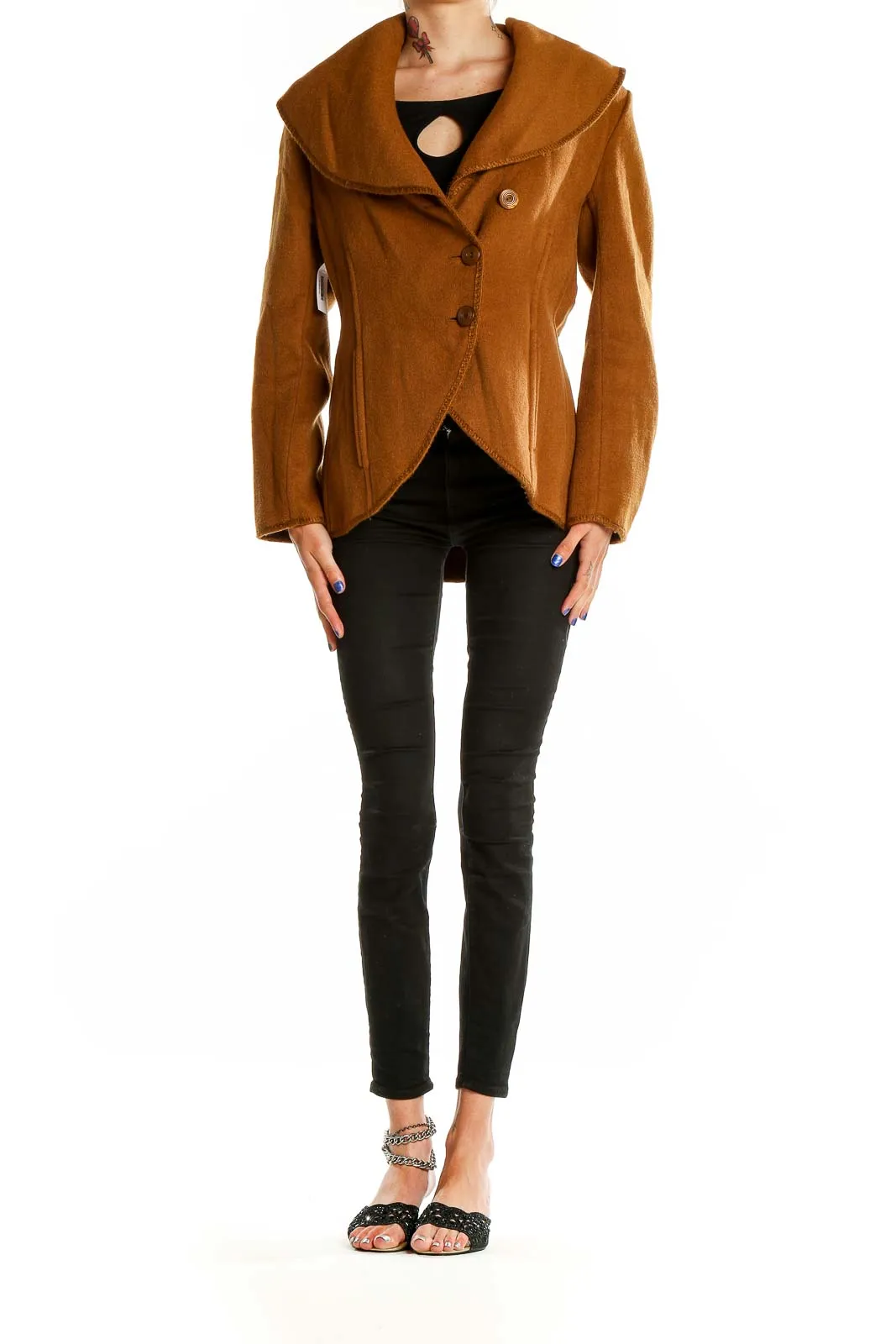 Camel Asymmetrical Button-Front Coat