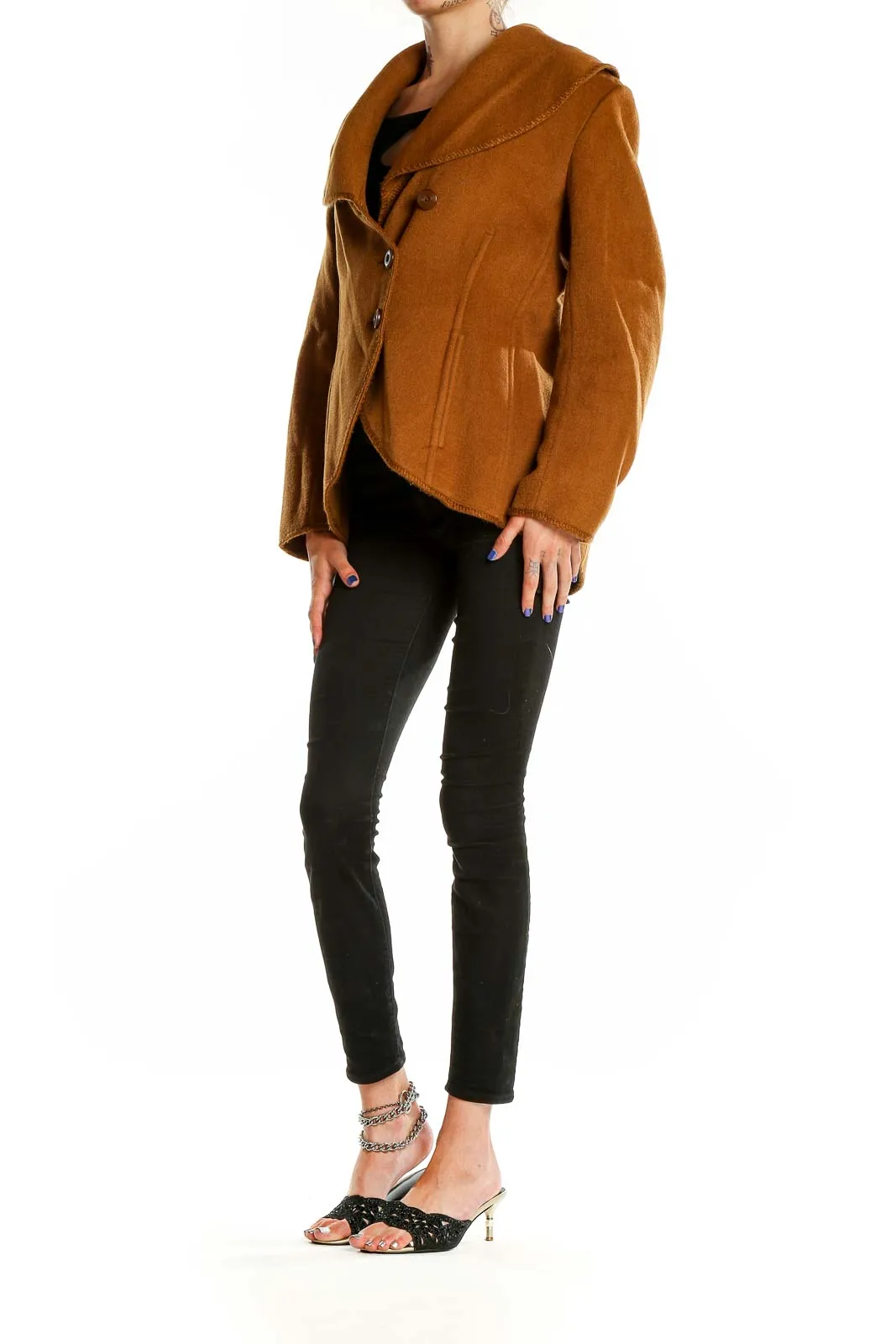 Camel Asymmetrical Button-Front Coat