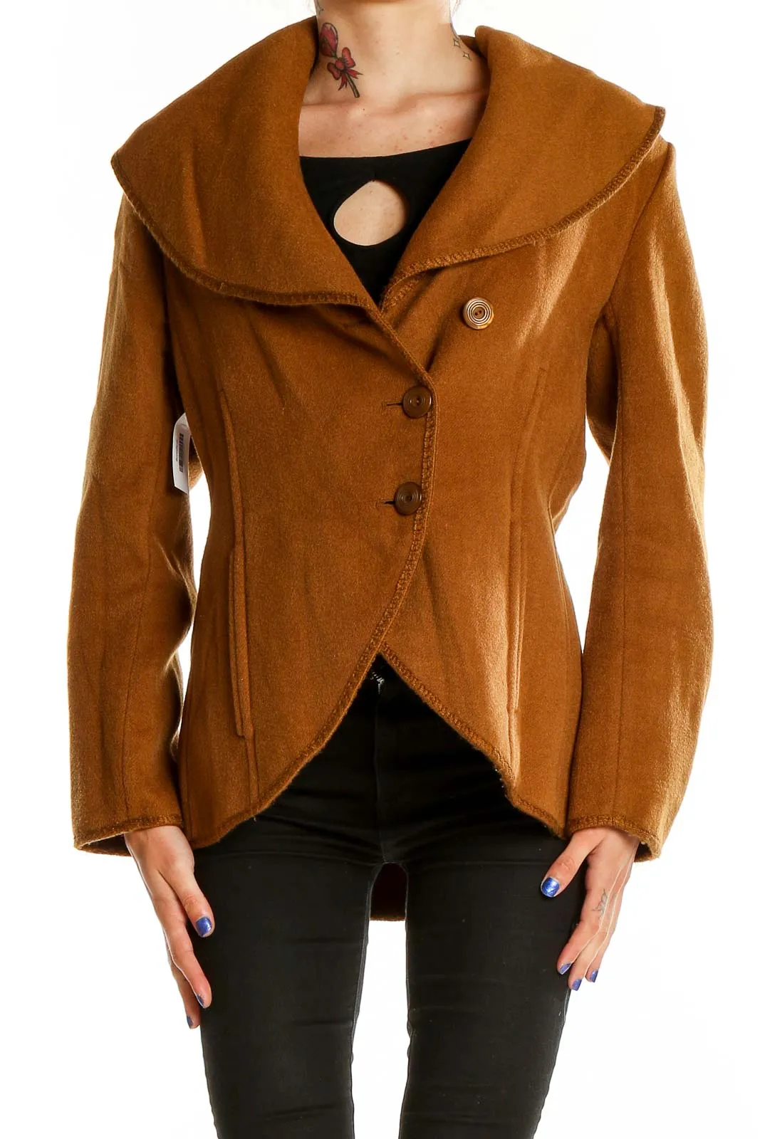 Camel Asymmetrical Button-Front Coat