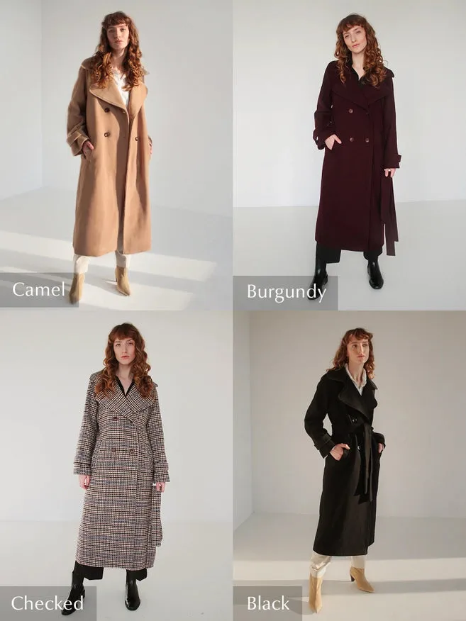 Camel Maxi Double-Breasted Italian Wool Coat With Collar