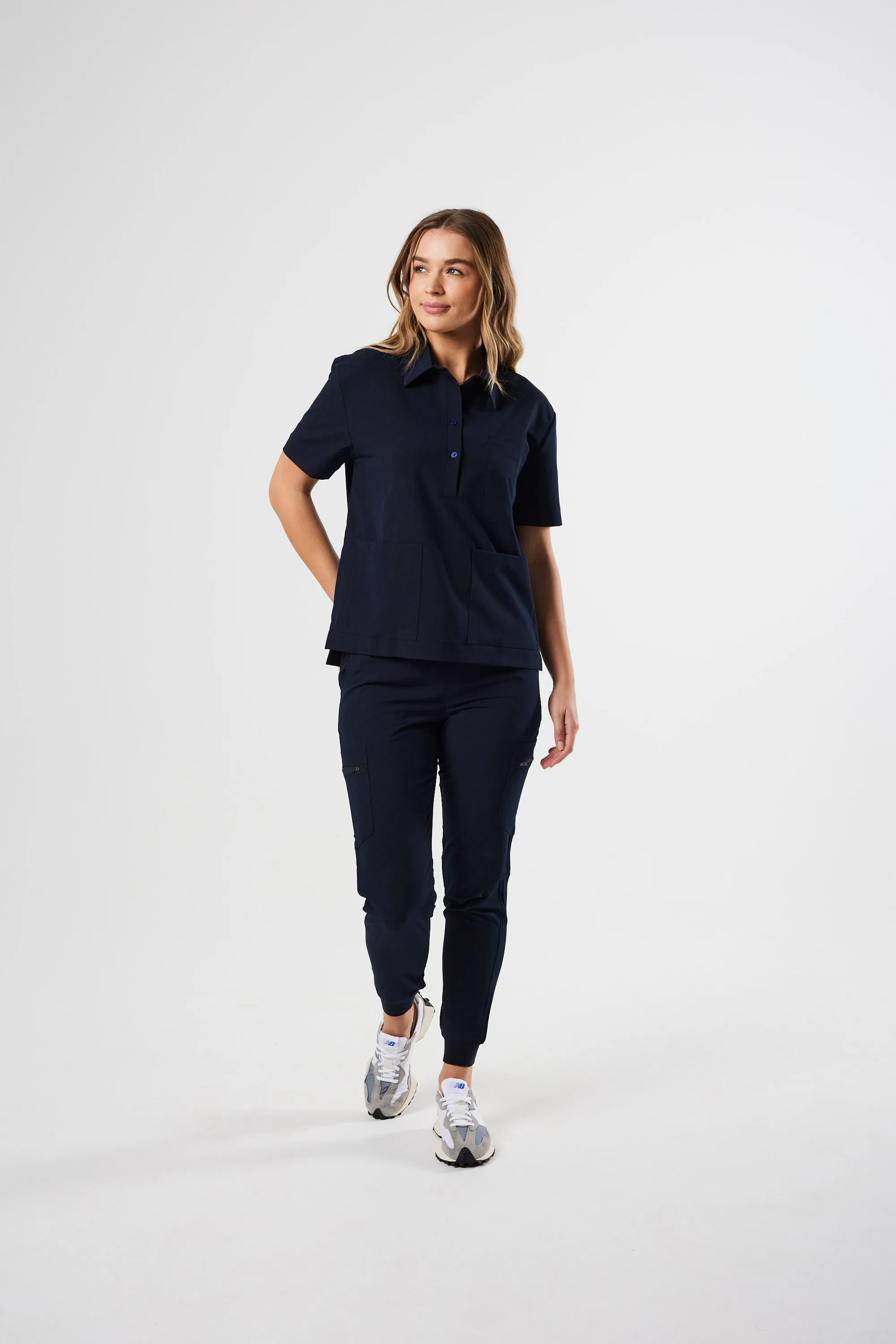 CLASSIC POLO NECK WOMEN'S SCRUB TOP (NAVY)