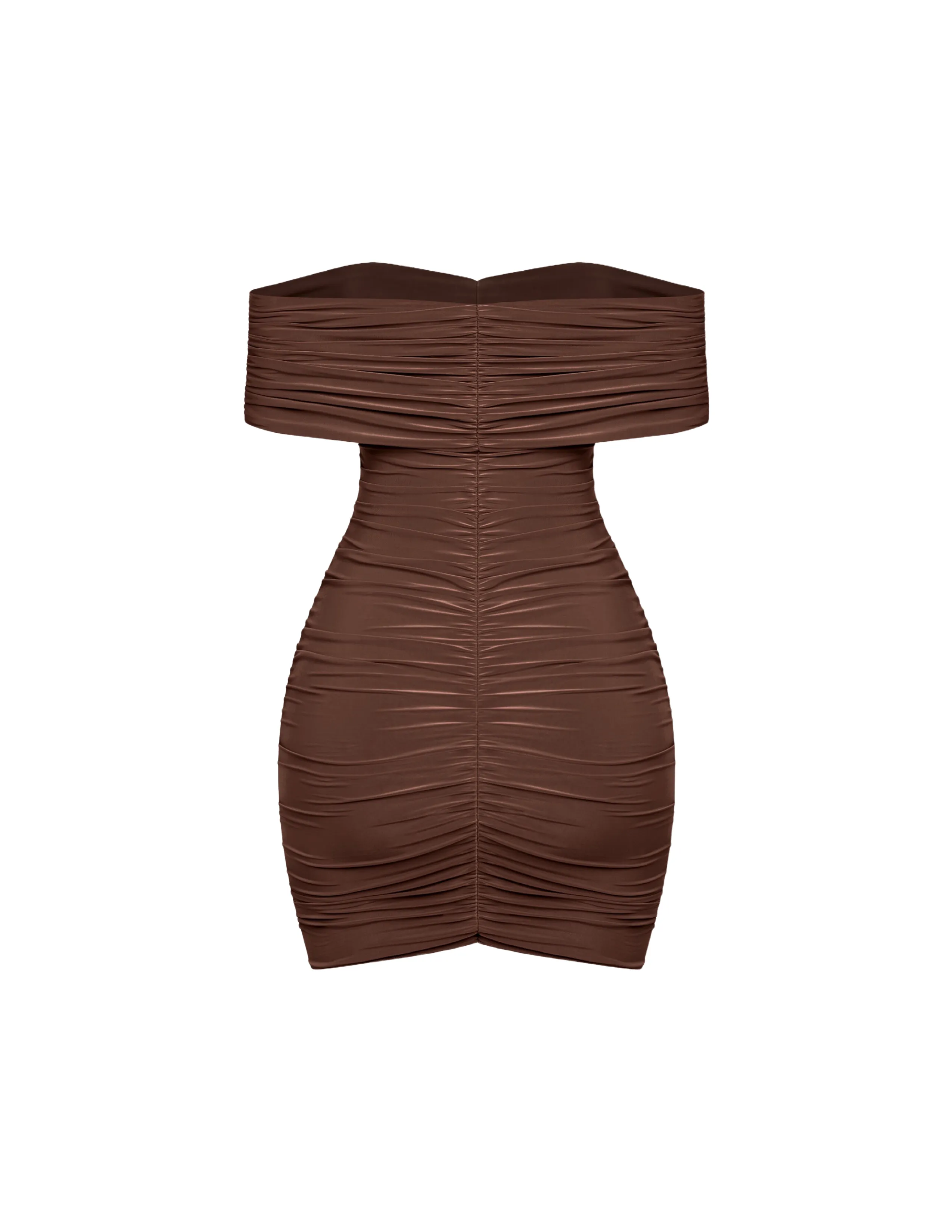 Cocoa Ruched Off the Shoulder Mini