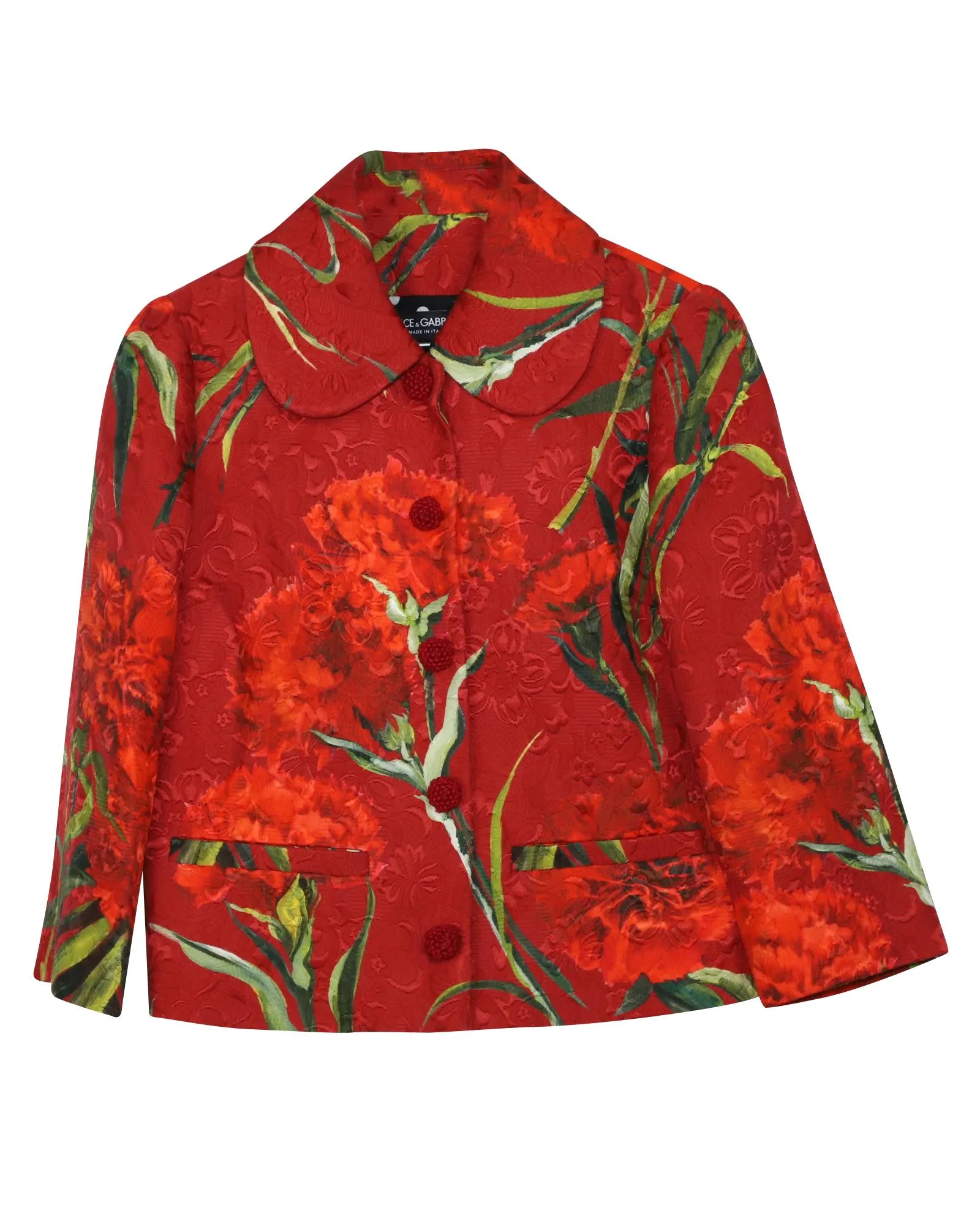 Dolce & Gabbana Floral Metallic Brocade Jacket in Red Cotton