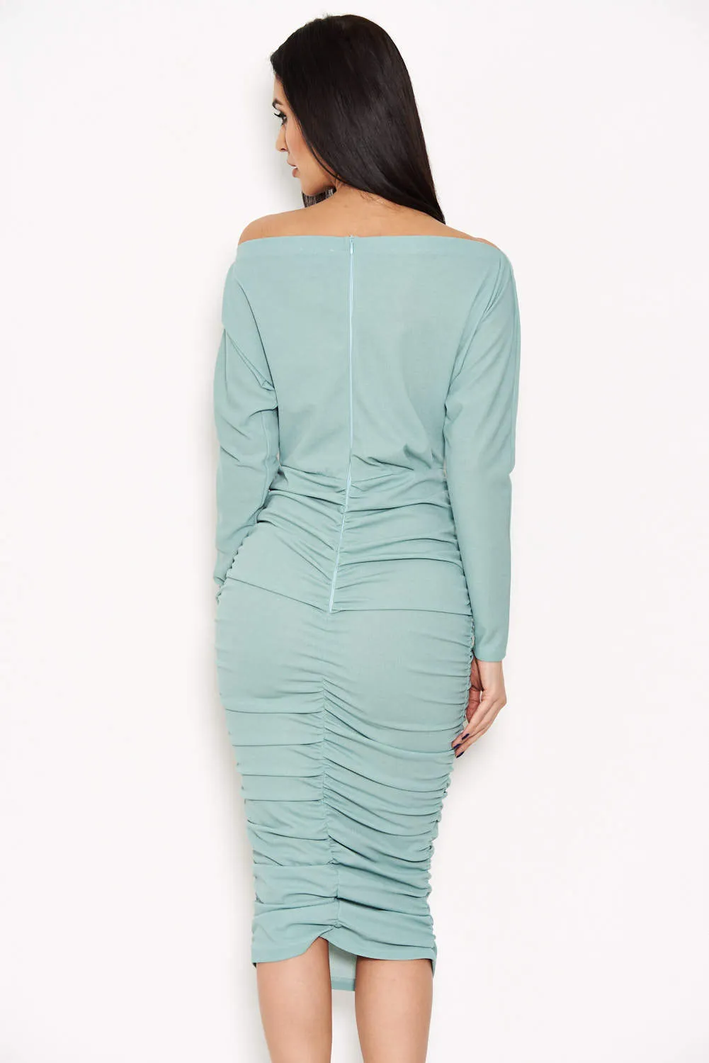 Duck Egg Off Shoulder Ruched Dress