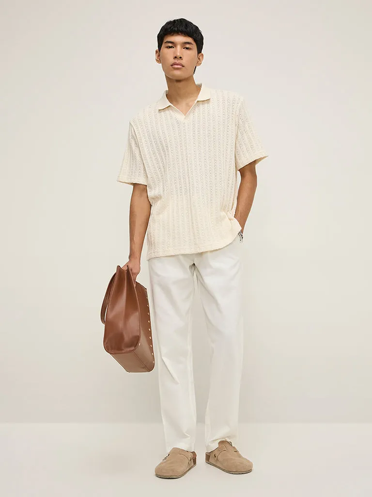 ETA Off-White Knit-Textured Relaxed-Fit Polo T-Shirt