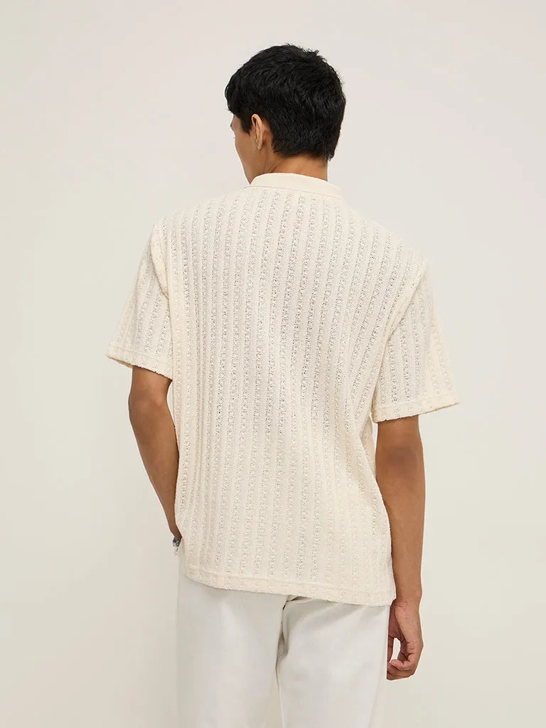 ETA Off-White Knit-Textured Relaxed-Fit Polo T-Shirt