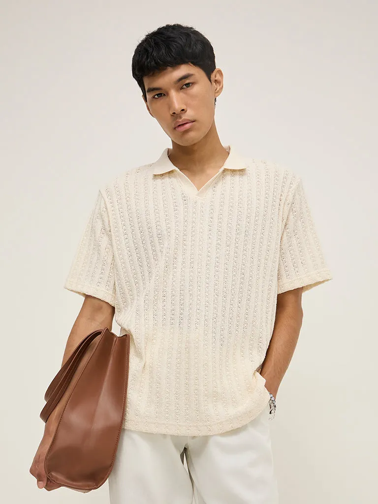 ETA Off-White Knit-Textured Relaxed-Fit Polo T-Shirt