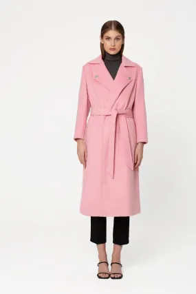 Favene Belted Wrap Wool Coat in Cherry Blossom Color