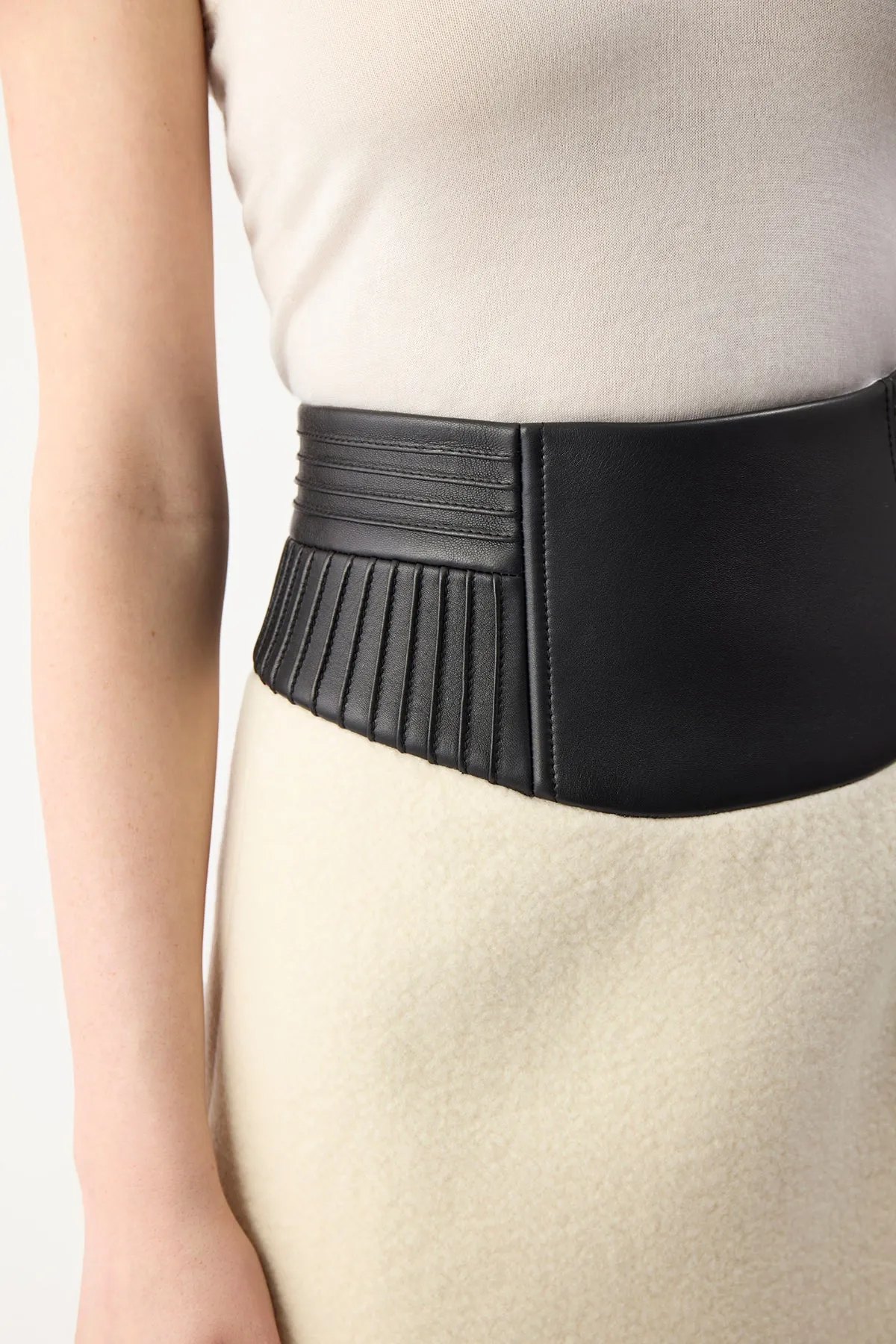 Felix Mini Skirt in Ivory Double-Face Recycled Cashmere Felt with Nappa Leather Waistband