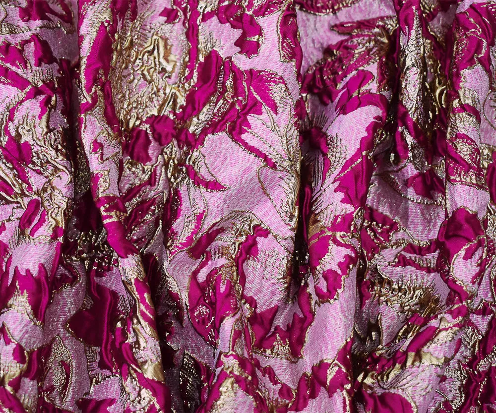 Fuchsia-Gold-Multi Poly Blend Metallic Floral Matelasse Jacquard Fabric