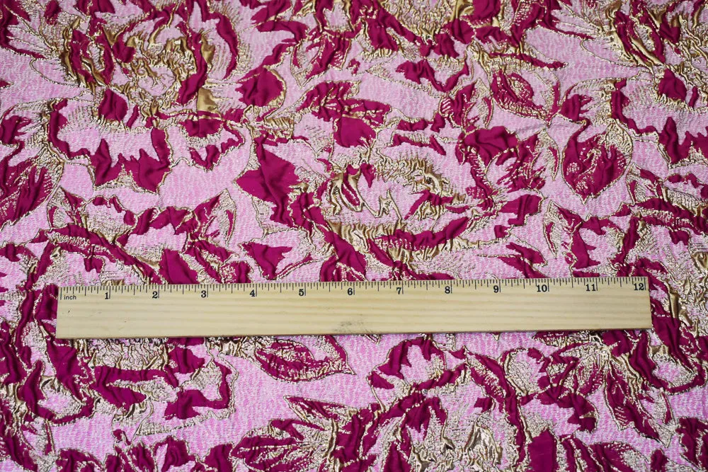 Fuchsia-Gold-Multi Poly Blend Metallic Floral Matelasse Jacquard Fabric