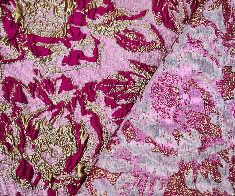 Fuchsia-Gold-Multi Poly Blend Metallic Floral Matelasse Jacquard Fabric