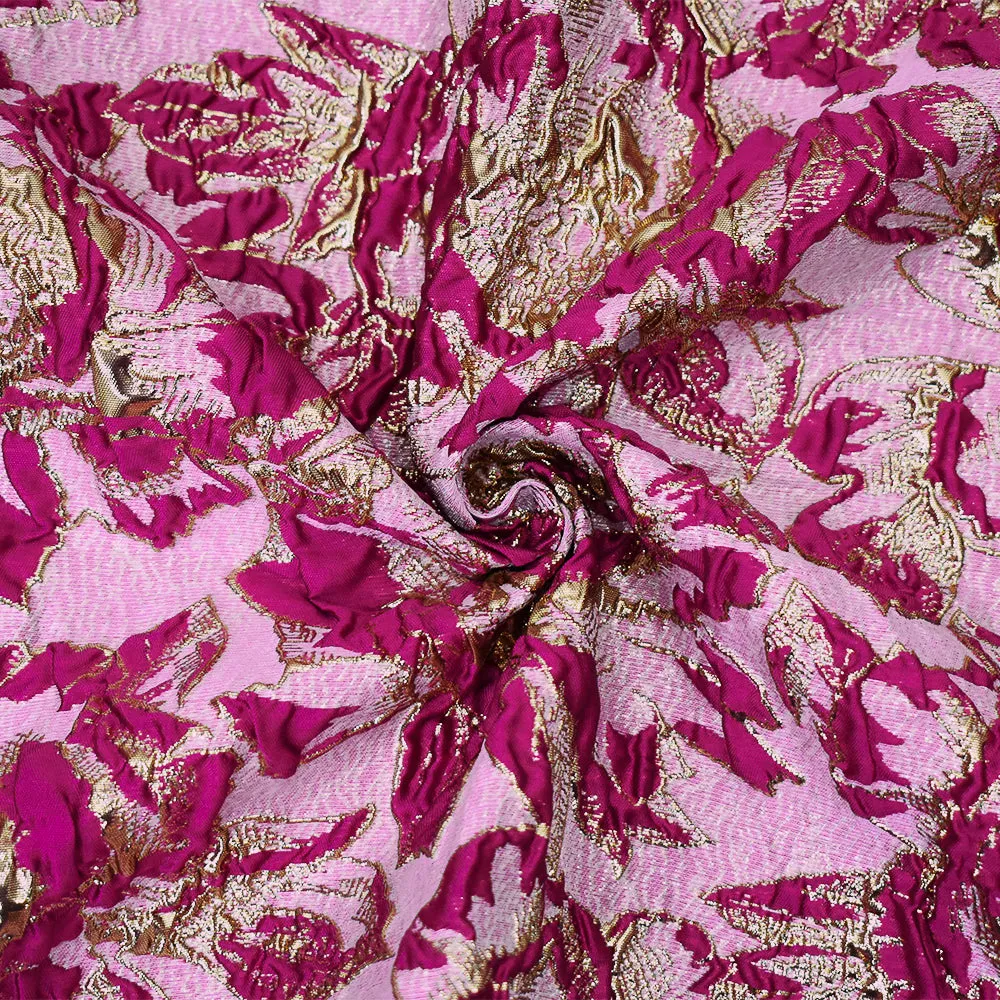 Fuchsia-Gold-Multi Poly Blend Metallic Floral Matelasse Jacquard Fabric