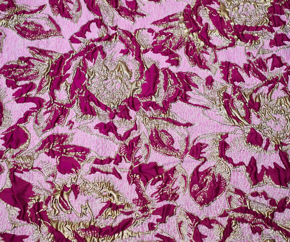 Fuchsia-Gold-Multi Poly Blend Metallic Floral Matelasse Jacquard Fabric