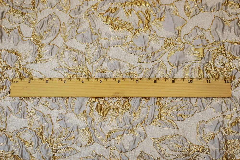 Gray-Gold Poly Blend Metallic Abstract Floral Matelasse Jacquard Brocade Fabric