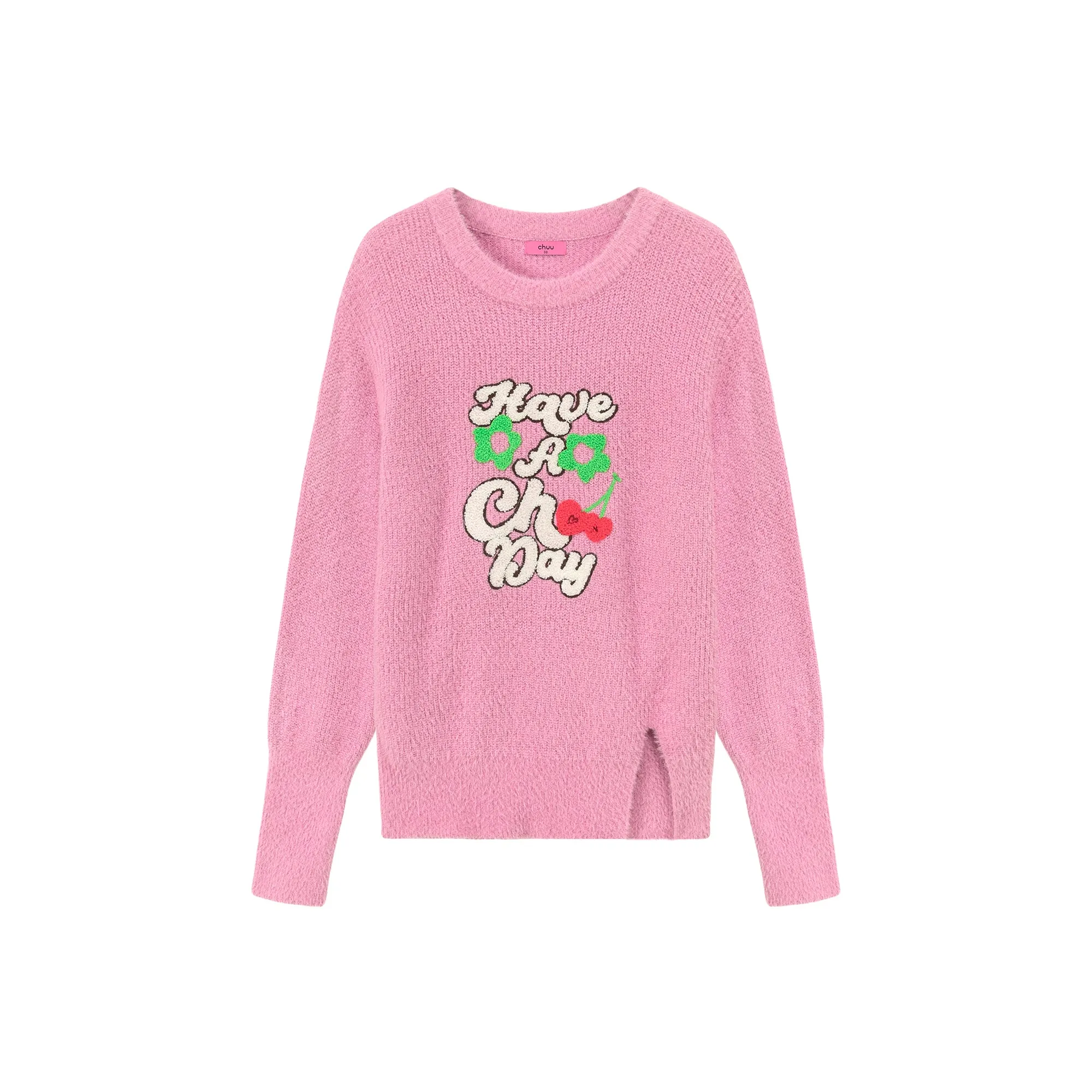 Have A Chuu Day Slit Lettering Knit Sweater