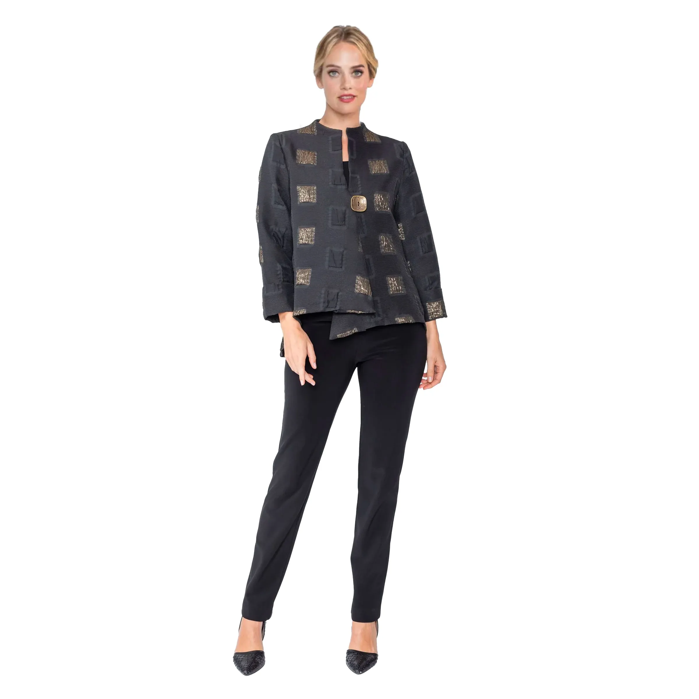 IC Collection Square Metallic Jacquard Jacket in Gold - 5077J