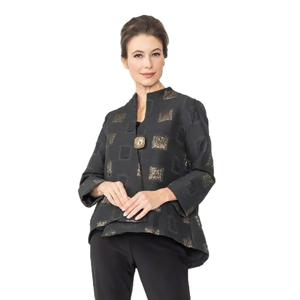 IC Collection Square Metallic Jacquard Jacket in Gold - 5077J