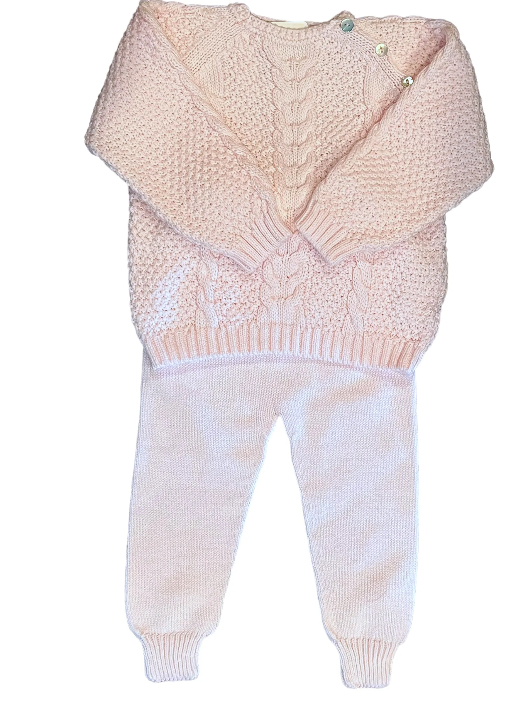 Jogger Set W/ Cable & Rice Stitch- Pink