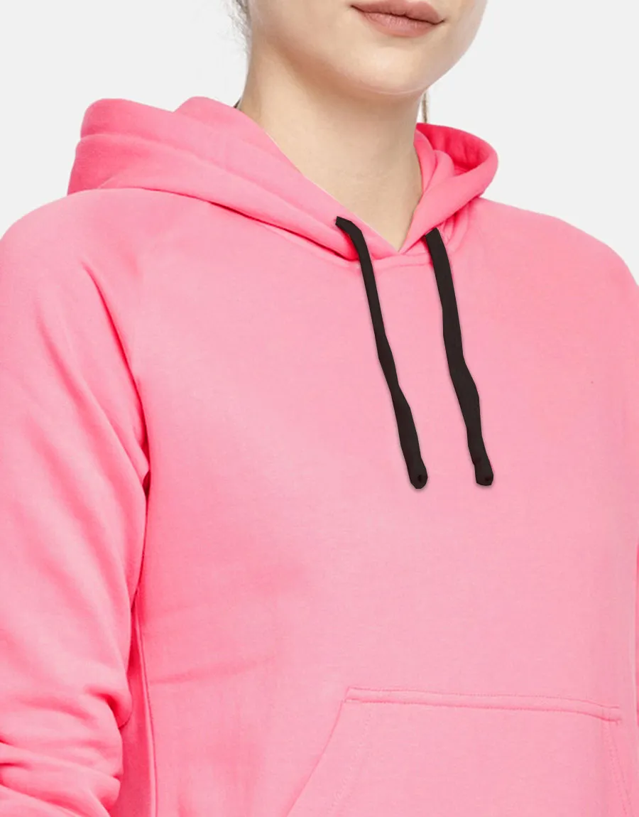 Ladies Basic Solid Fleece Hoodie-Pink