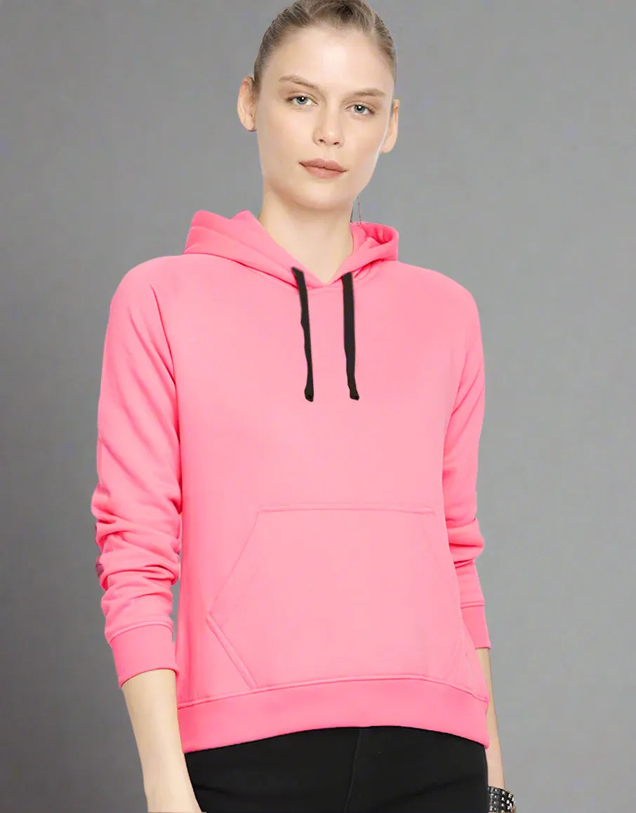 Ladies Basic Solid Fleece Hoodie-Pink