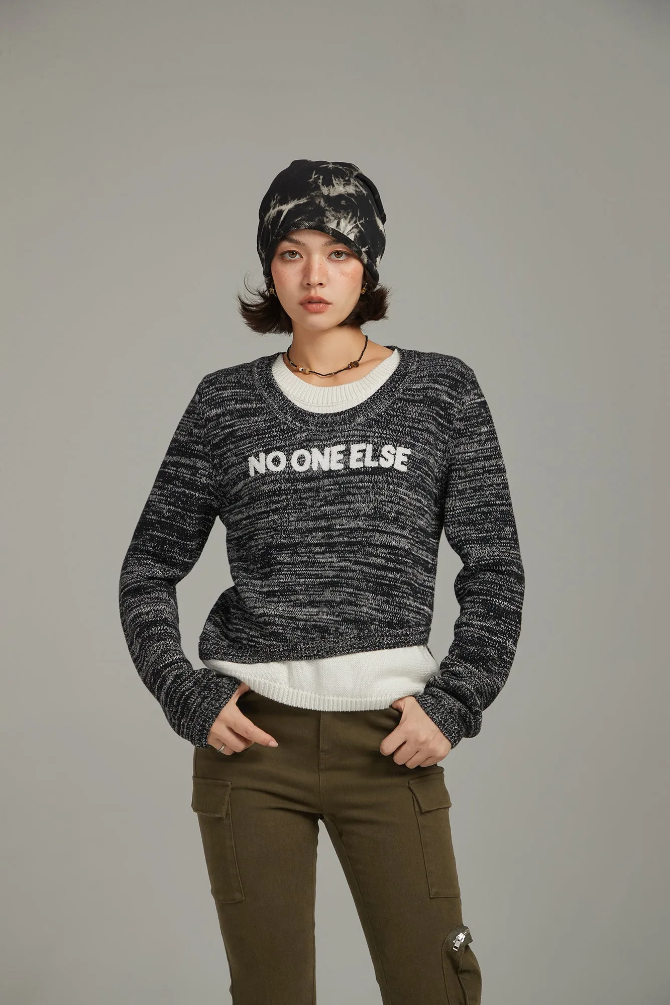 Logo Color Combination Layered Knit Sweater