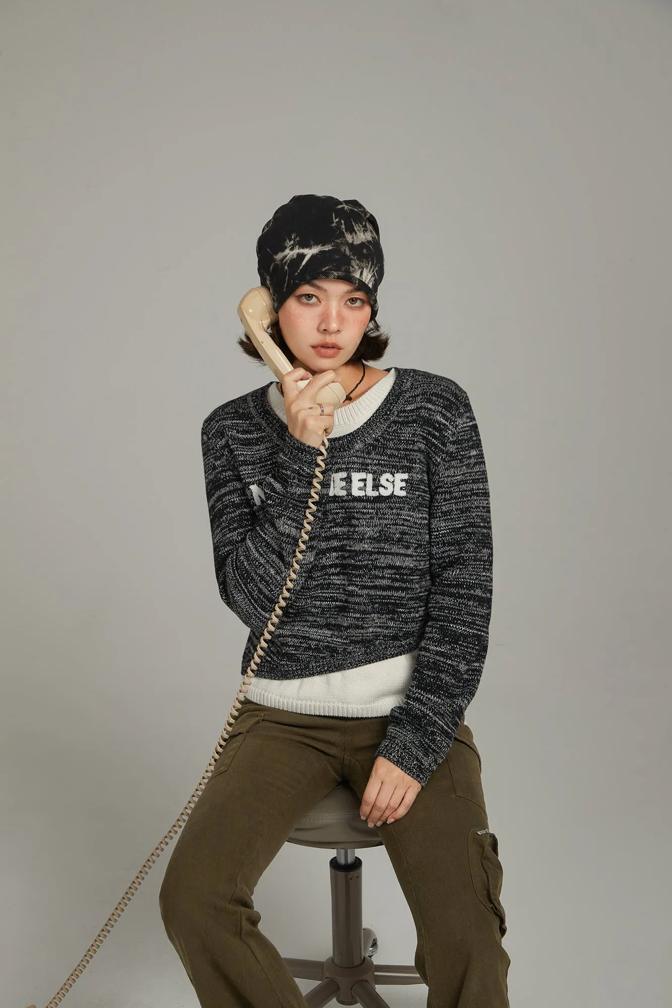 Logo Color Combination Layered Knit Sweater