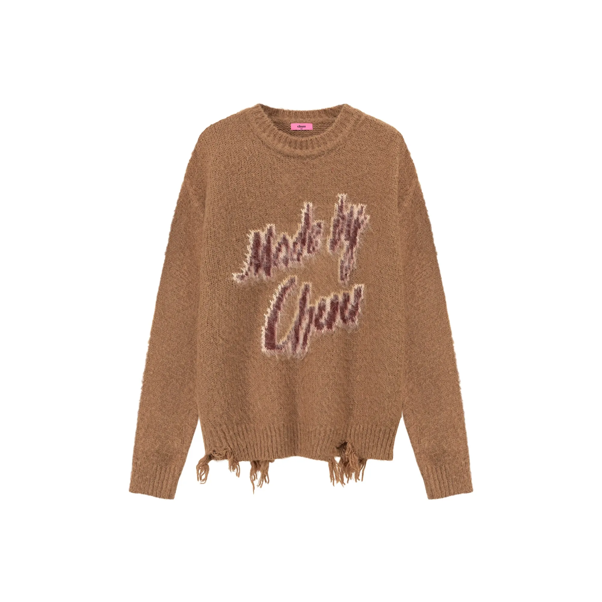 Logo Distressed Lettering Loose Fit Knit Sweater