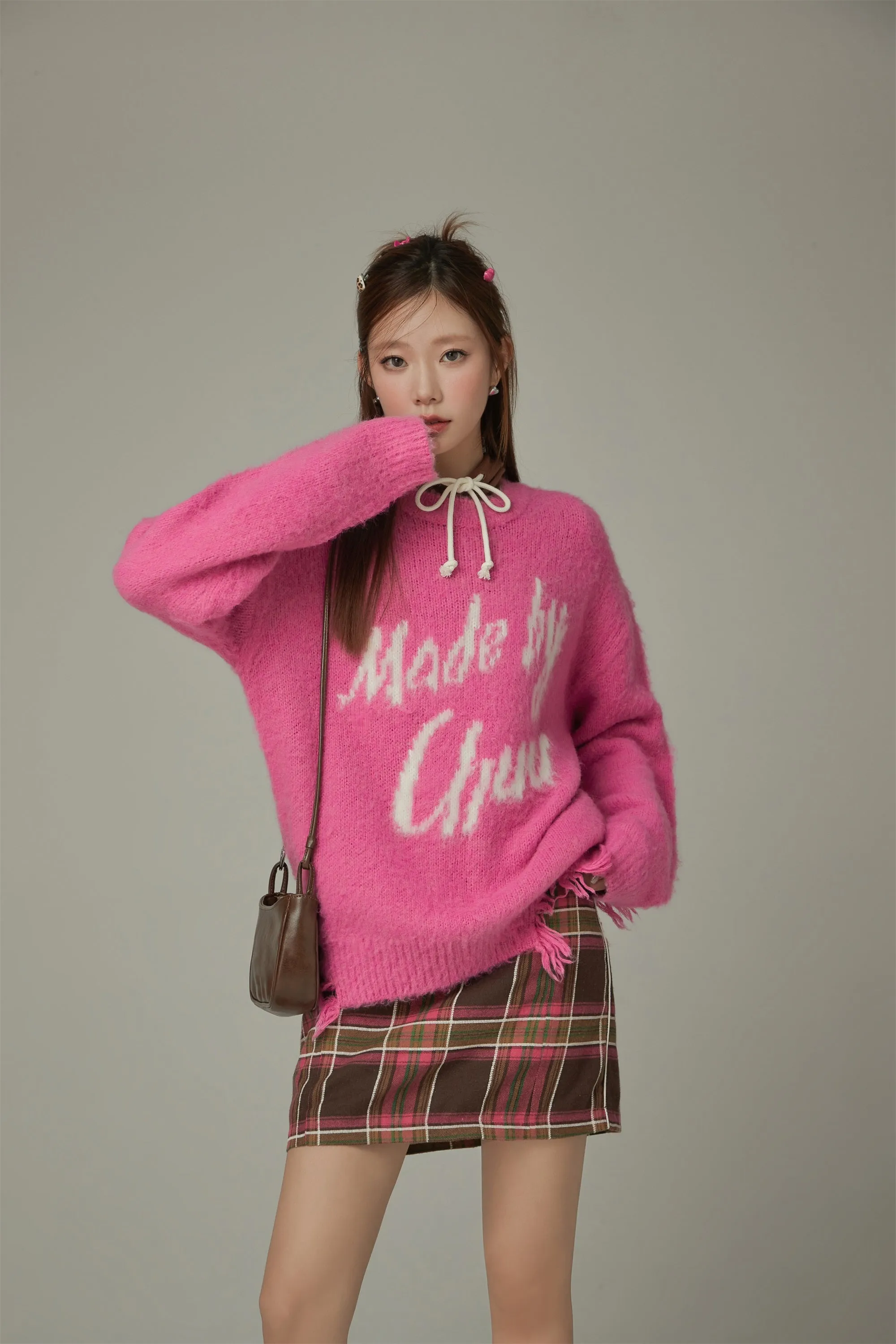 Logo Distressed Lettering Loose Fit Knit Sweater