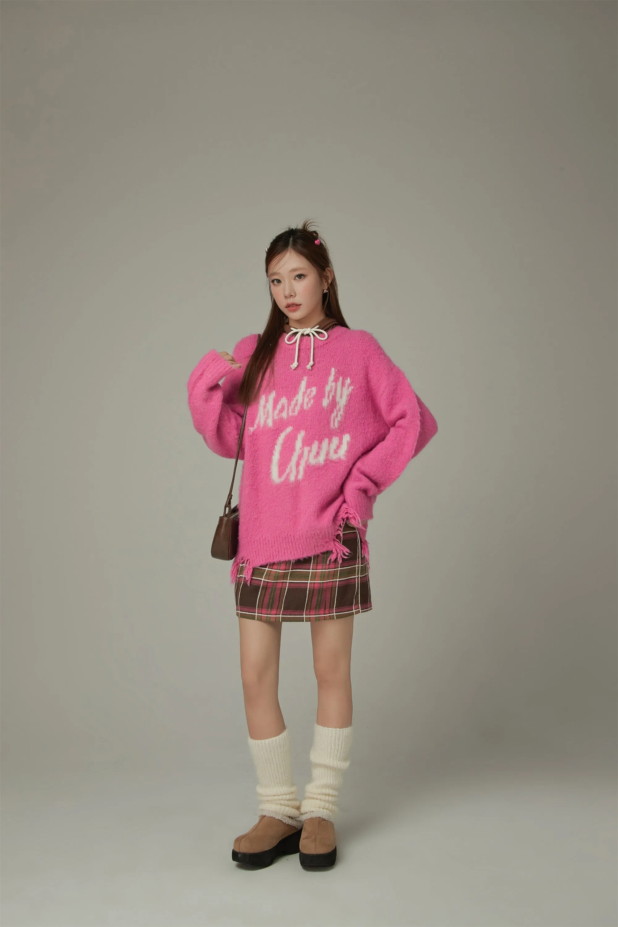 Logo Distressed Lettering Loose Fit Knit Sweater