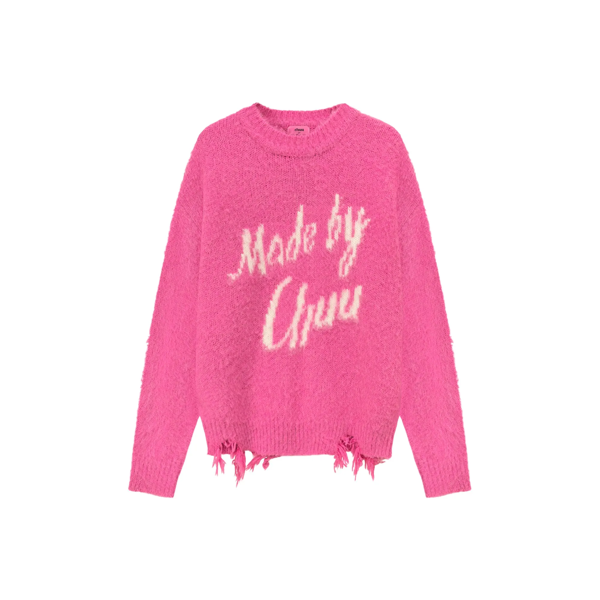 Logo Distressed Lettering Loose Fit Knit Sweater