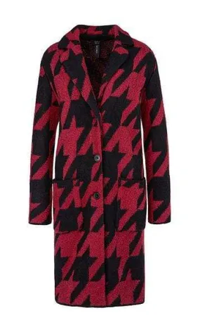 Marc Cain Collections Red and Black Knitted Houndstooth Coat PC 11.11 M17 288