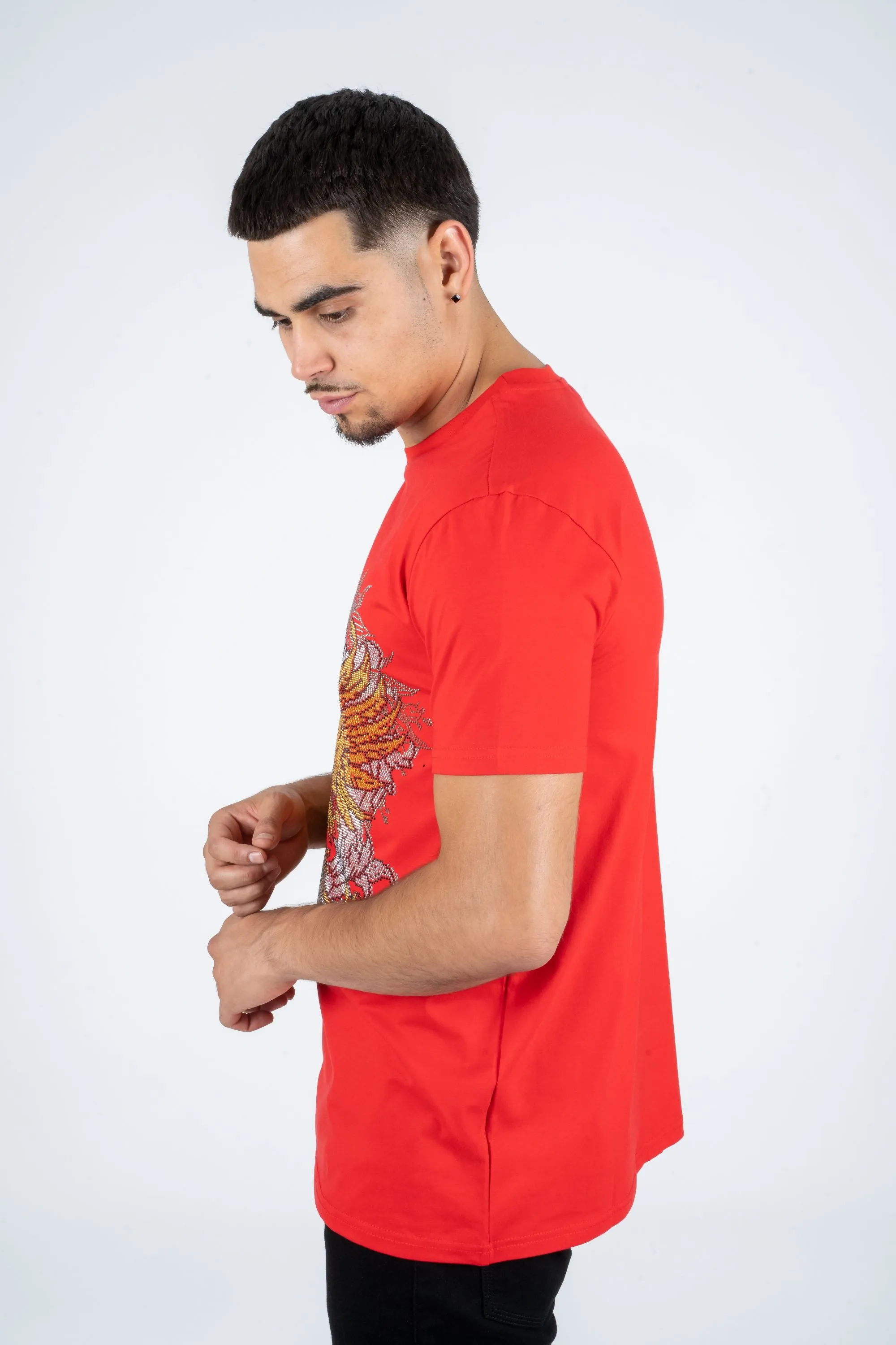 Men's Cotton Red Rhinestone T-shirt