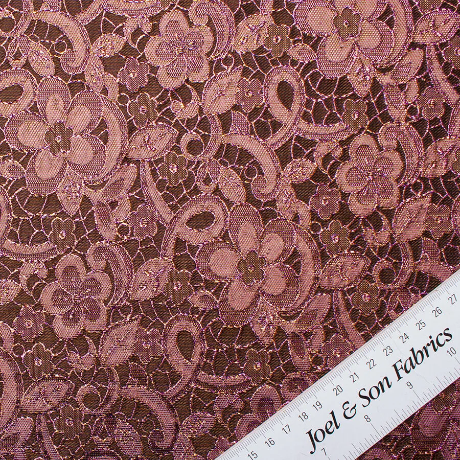 Metallic Pink & Brown Floral Lace Brocade (A 3.20m Piece)