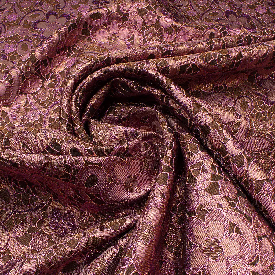 Metallic Pink & Brown Floral Lace Brocade (A 3.20m Piece)