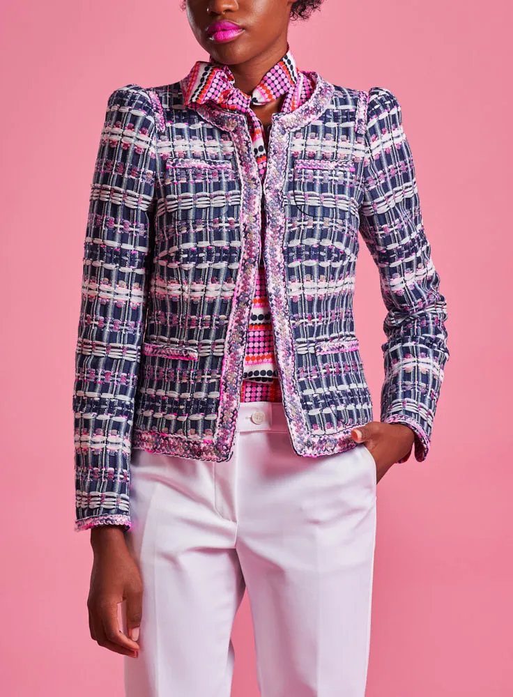 Metallic Tweed Jacket - Pink   Navy